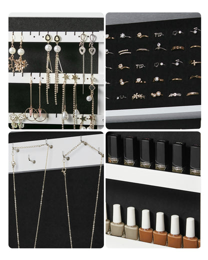 SONGMICS Jewelry Cabinet Armoire with Mirror Jewelry Storage Organizer Box Wall-Mounted Space Saving White