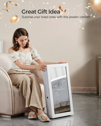 SONGMICS Jewelry Cabinet Armoire with Mirror Jewelry Storage Organizer Box Wall-Mounted Space Saving White