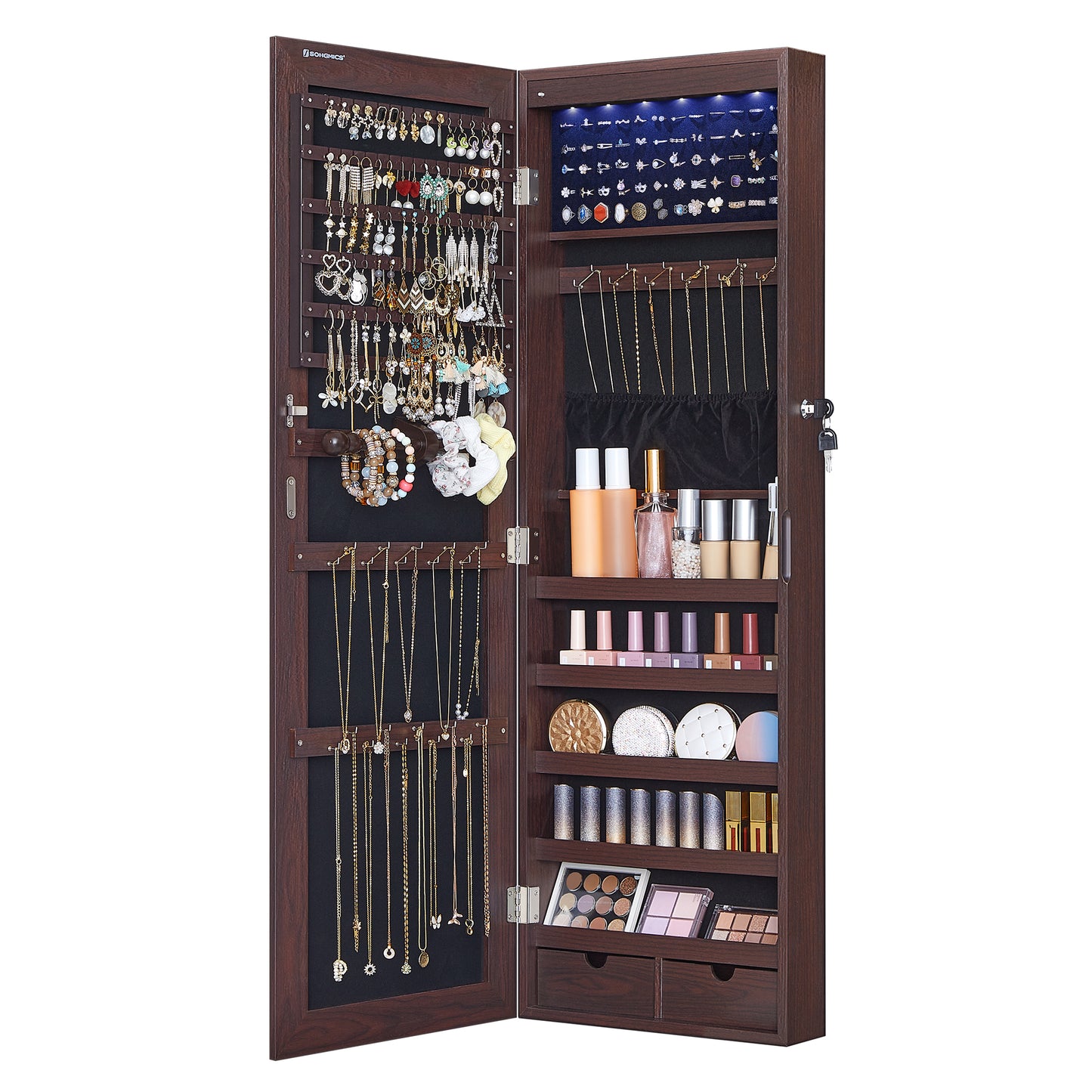 SONGMICS Mirror Jewelry Cabinet Armoire, 6 LEDs Jewelry Organizer