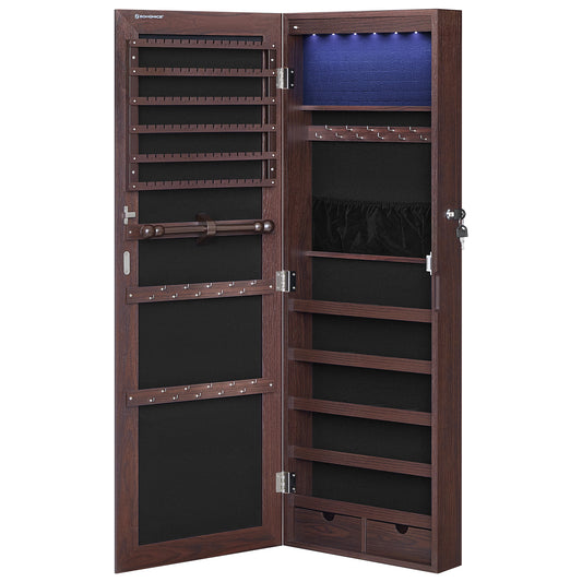 SONGMICS Mirror Jewelry Cabinet Armoire, 6 LEDs Jewelry Organizer