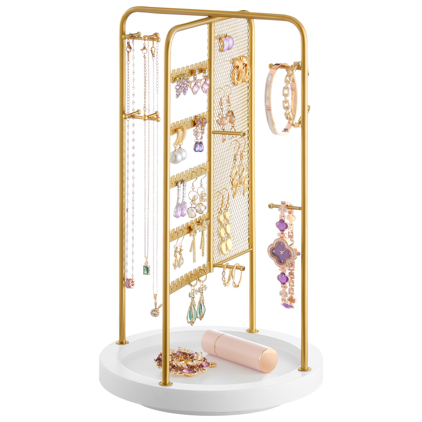 Jewelry Stand, Rotating Jewelry Display 4 Independent Sections for Home, Gold