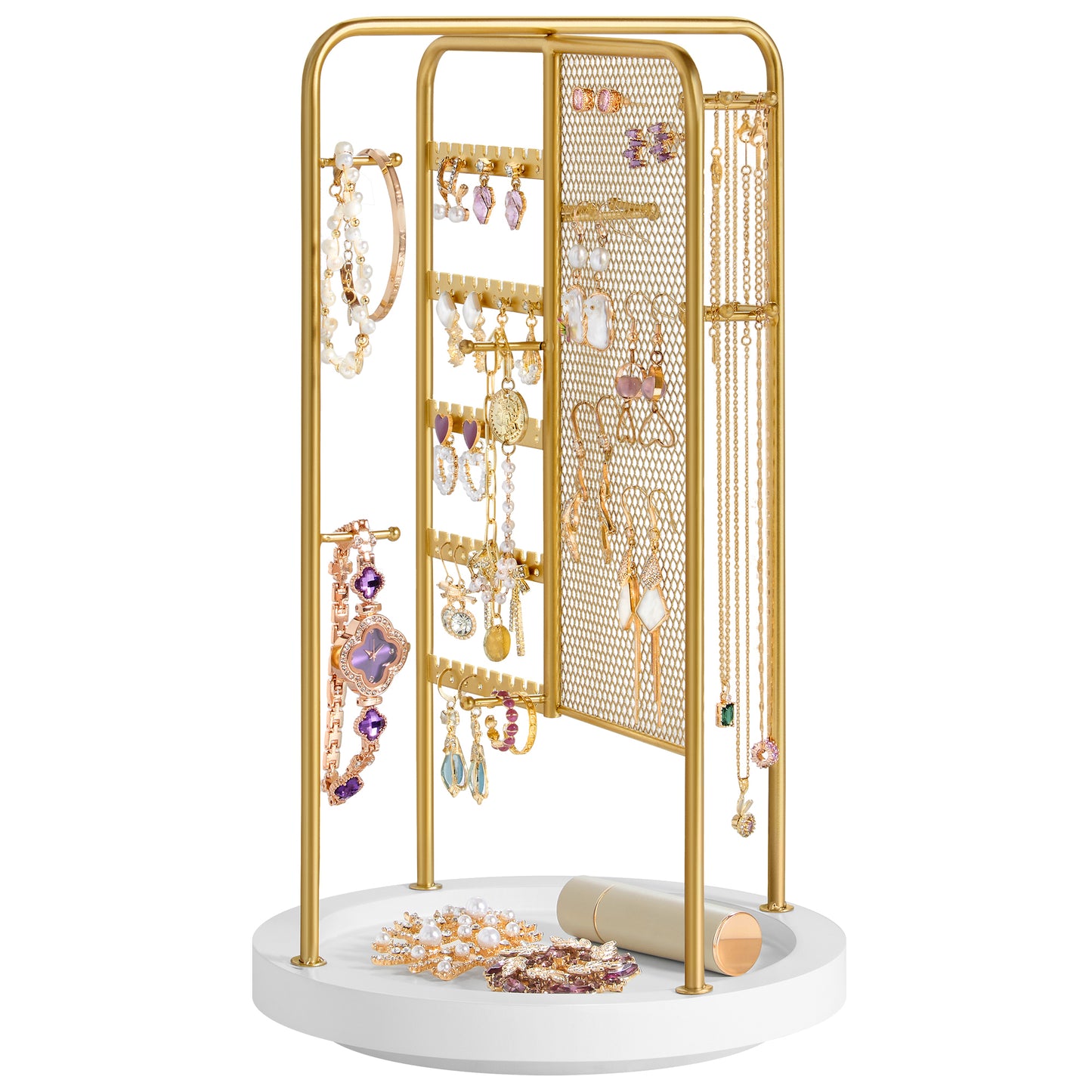 Jewelry Stand, Rotating Jewelry Display 4 Independent Sections for Home, Gold