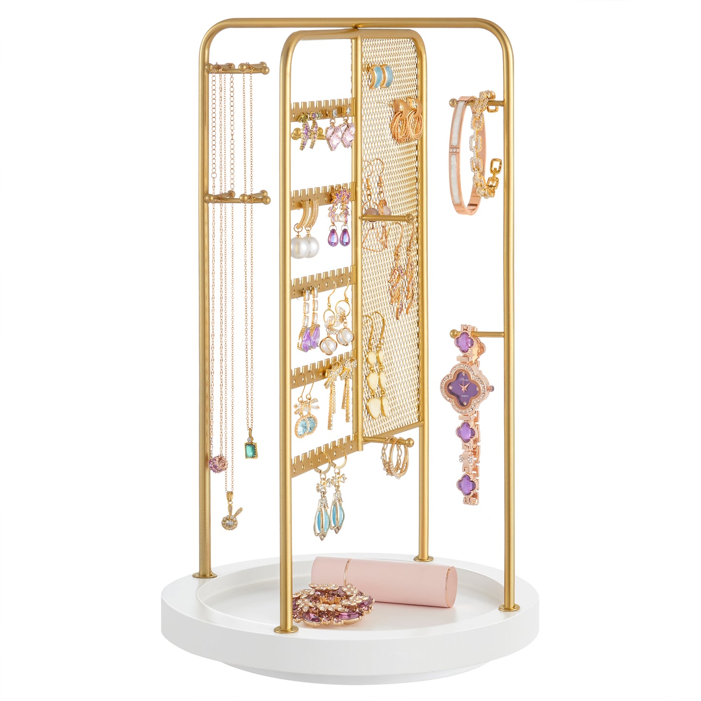 Jewelry Stand, Rotating Jewelry Display 4 Independent Sections for Home, Gold