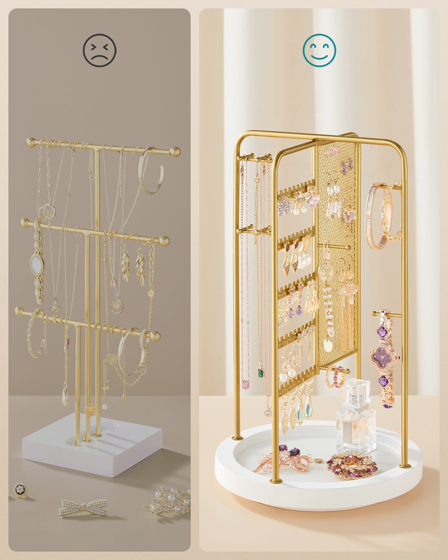 Jewelry Stand, Rotating Jewelry Display 4 Independent Sections for Home, Gold