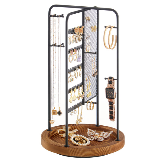 Jewelry Stand, Rotating Jewelry Display 4 Independent Sections for Home, Black