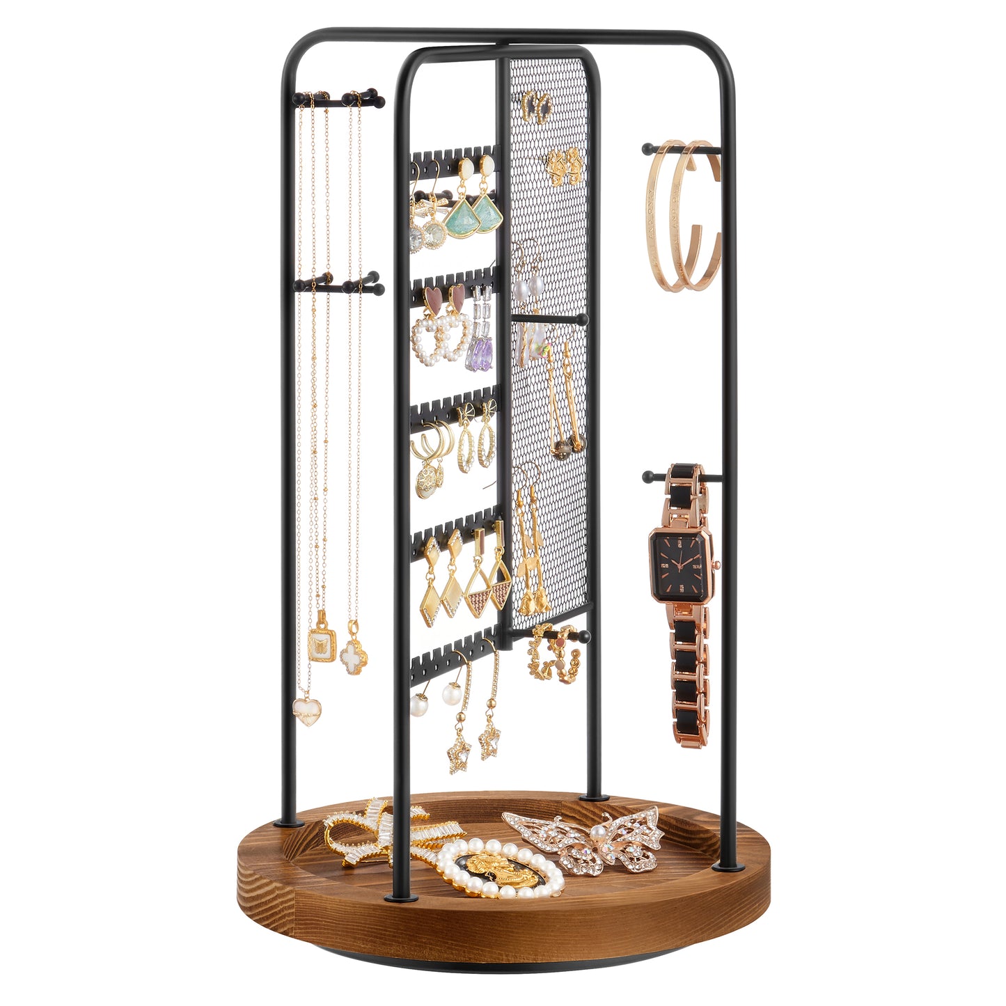 Jewelry Stand, Rotating Jewelry Display 4 Independent Sections for Home, Black