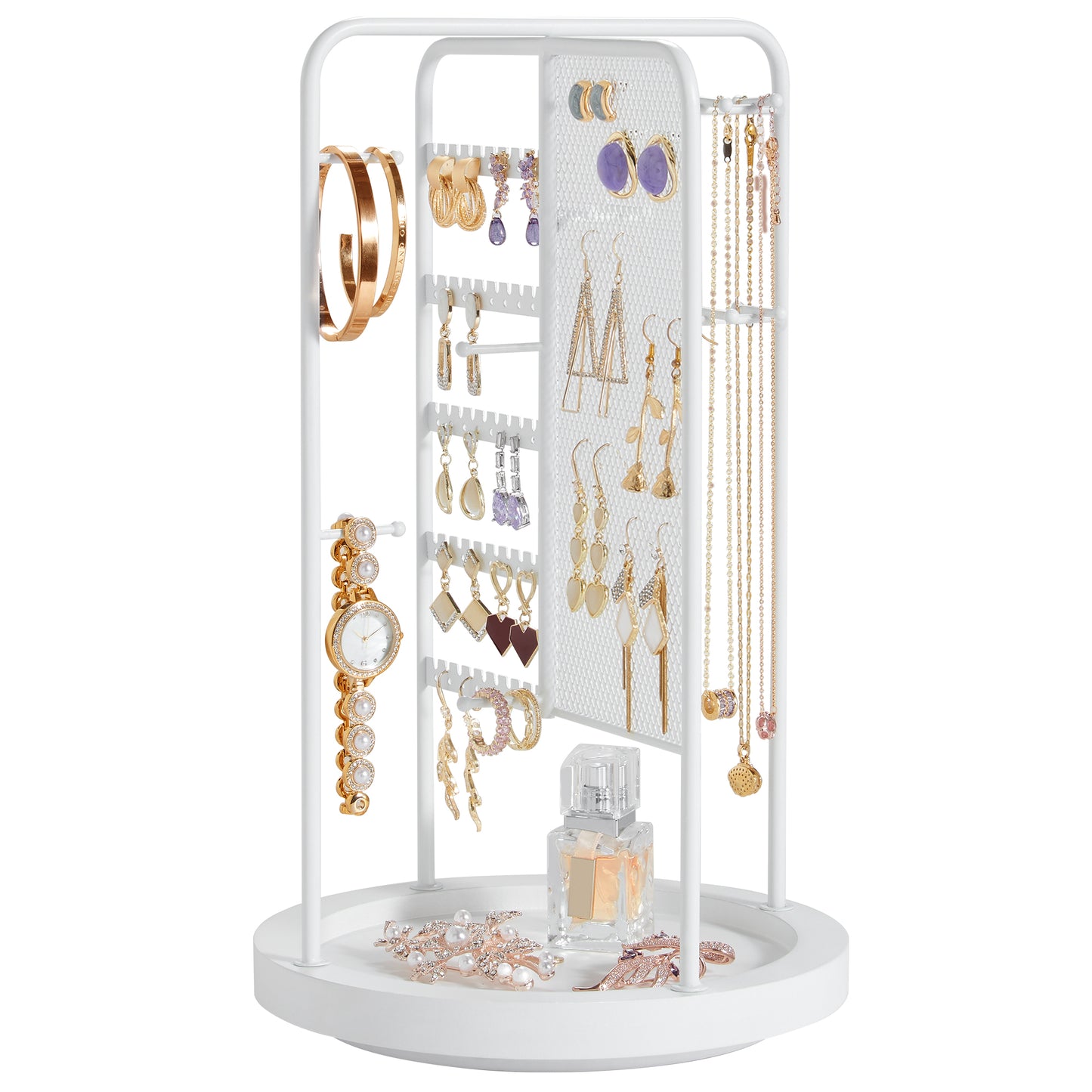 Jewelry Stand, Rotating Jewelry Display 4 Independent Sections for Home, White