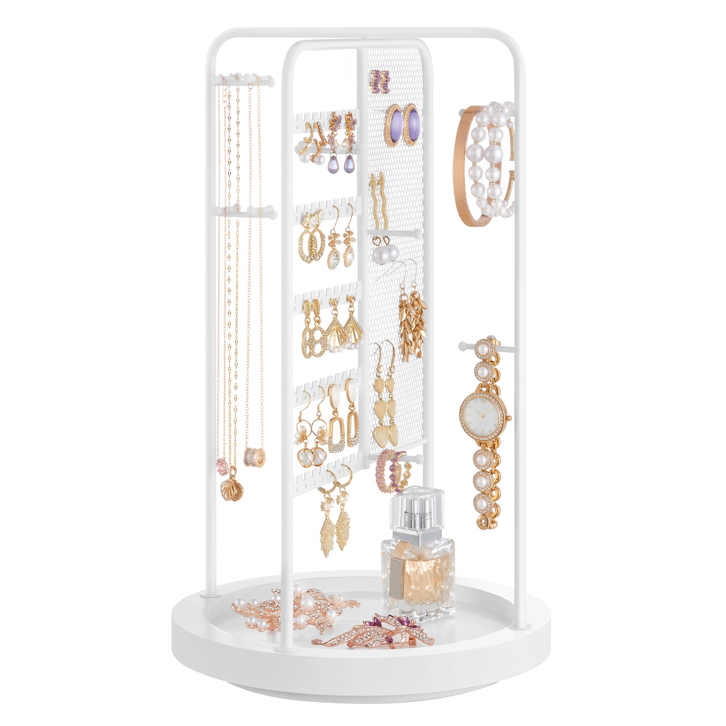 Jewelry Stand, Rotating Jewelry Display 4 Independent Sections for Home, White