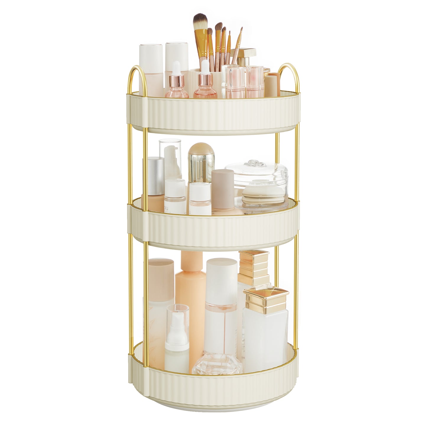 SONGMICS Makeup Organizer, 3-Tier Round Rotating Skincare Organizer Countertop, Customizable, Toiletries Vanity Organizer, Lazy Susan, Gift, Cloud White