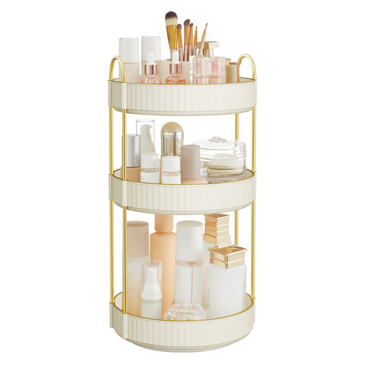 SONGMICS Makeup Organizer, 3-Tier Round Rotating Skincare Organizer Countertop, Customizable, Toiletries Vanity Organizer, Lazy Susan, Gift, Cloud White