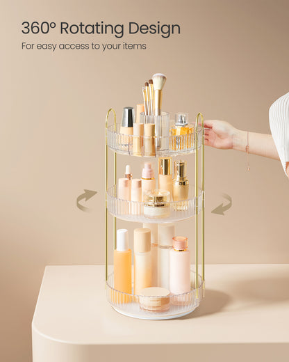 3-Tier Rotating Makeup Organizer, Round Skincare Lazy Susan with Adjustable Shelves, Transparent Countertop Storage