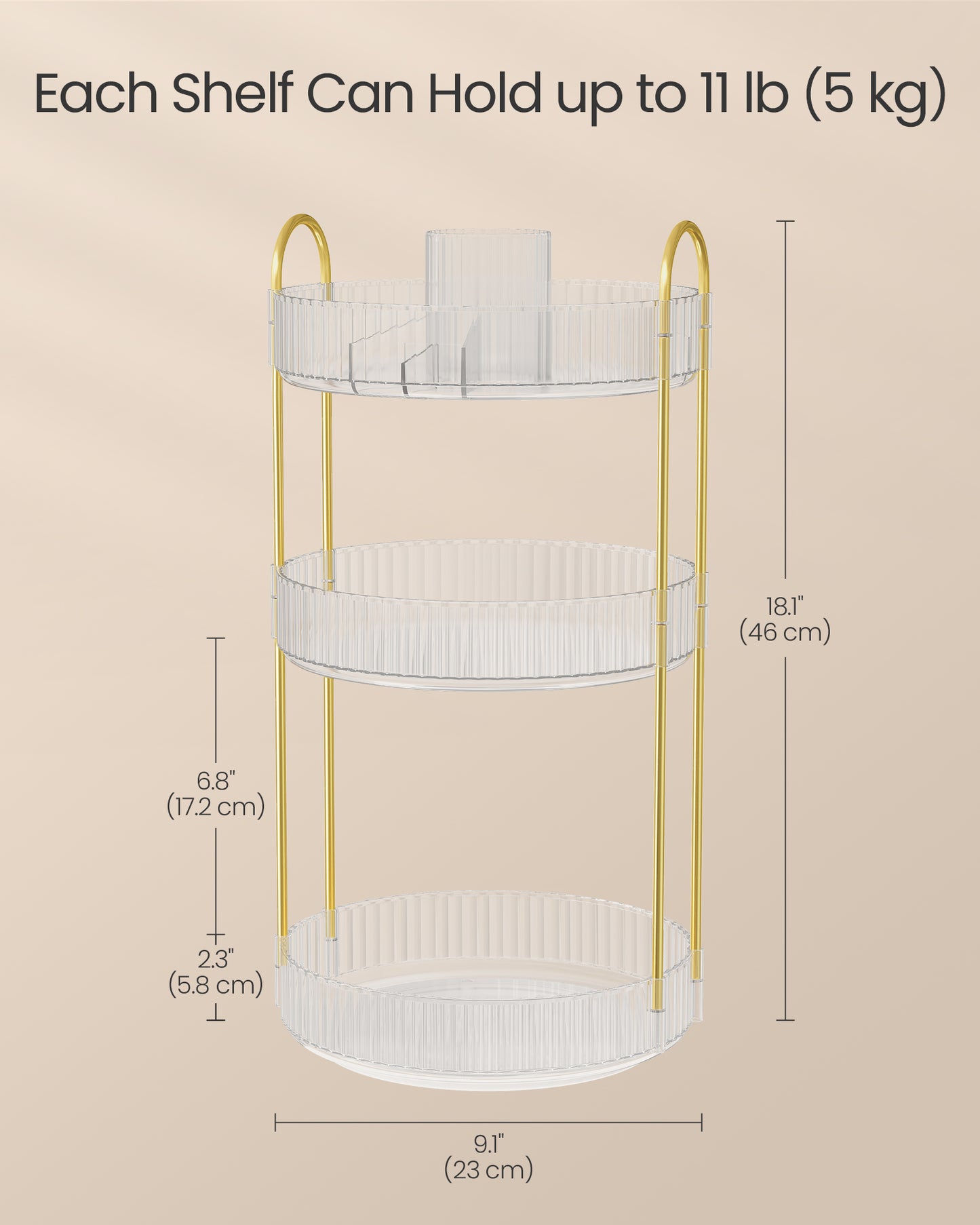 3-Tier Rotating Makeup Organizer, Round Skincare Lazy Susan with Adjustable Shelves, Transparent Countertop Storage