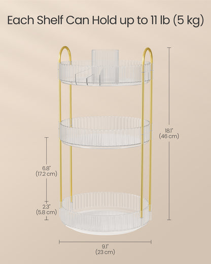 3-Tier Rotating Makeup Organizer, Round Skincare Lazy Susan with Adjustable Shelves, Transparent Countertop Storage