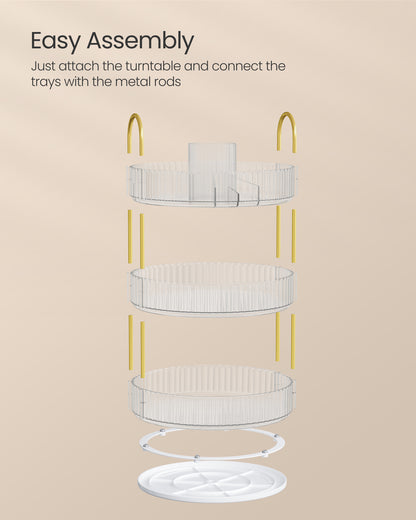 3-Tier Rotating Makeup Organizer, Round Skincare Lazy Susan with Adjustable Shelves, Transparent Countertop Storage