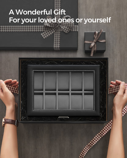 SONGMICS 20-Slot Watch Box, Watch Case, 2 Layers, Lockable Watch Display Case, Black and Gray