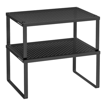 Spice Racks, Set of 2 Metal Cabinet Shelf Organizers, Countertop Organizers, Shelf Risers, Stackable, Expandable, Ink Black