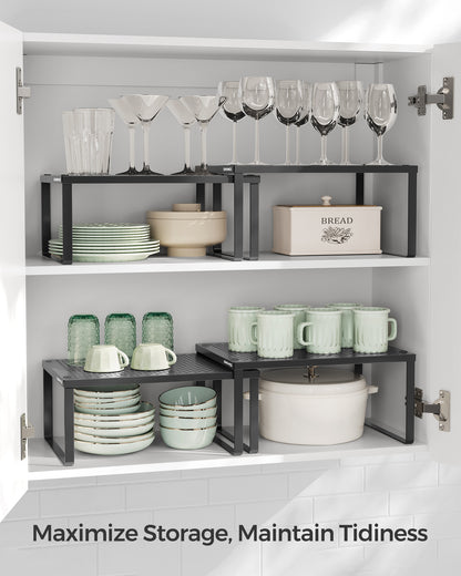 Spice Racks, Set of 2 Metal Cabinet Shelf Organizers, Countertop Organizers, Shelf Risers, Stackable, Expandable, Ink Black
