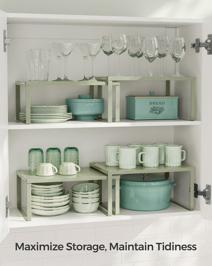 SONGMICS Spice Rack, Cabinet Shelf Organizers, Shelf Organizer, Countertop Organizer, Set of 2 Metal Kitchen Counter Shelves, Laurel Green