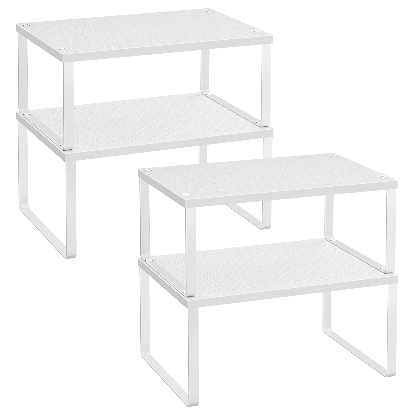 SONGMICS Spice Rack, Cabinet Shelf Organizers, Shelf Organizer, Countertop Organizer, Shelf Riser, Stackable, Expandable, Set of 4, White