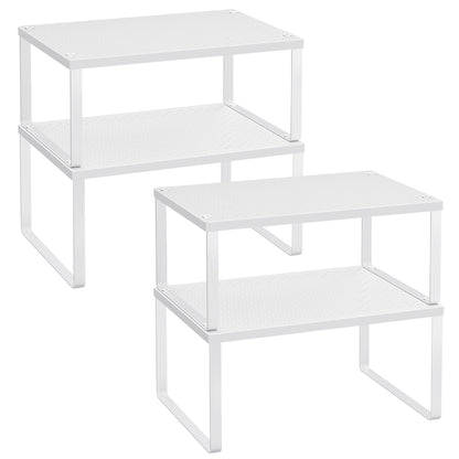 SONGMICS Spice Rack, Cabinet Shelf Organizers, Shelf Organizer, Countertop Organizer, Shelf Riser, Stackable, Expandable, Set of 4, White