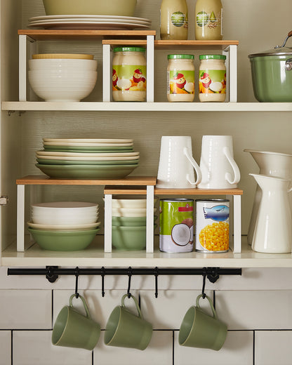 Cabinet Organizer Shelf, Set of 4 Kitchen Counter Shelves, Kitchen Storage, Spice Rack, Stackable, Expandable, Metal and Engineered Wood