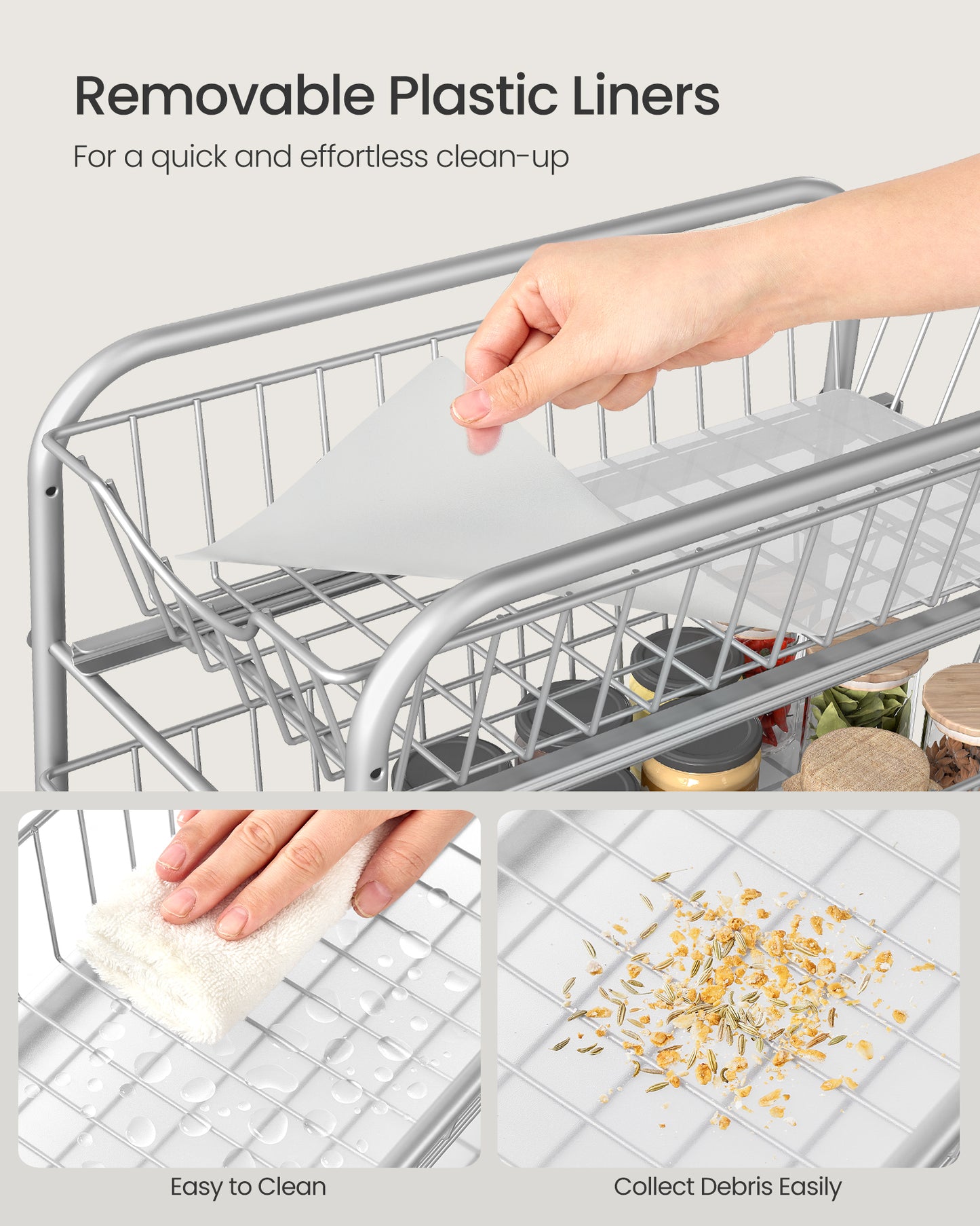 2-Tier Pull Out Cabinet Organizers, Under Sink Organizer, Bathroom Organizer and Storage, Sliding Basket Drawers, Stackable, Silver