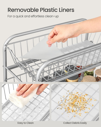 2-Tier Pull Out Cabinet Organizers, Under Sink Organizer, Bathroom Organizer and Storage, Sliding Basket Drawers, Stackable, Silver