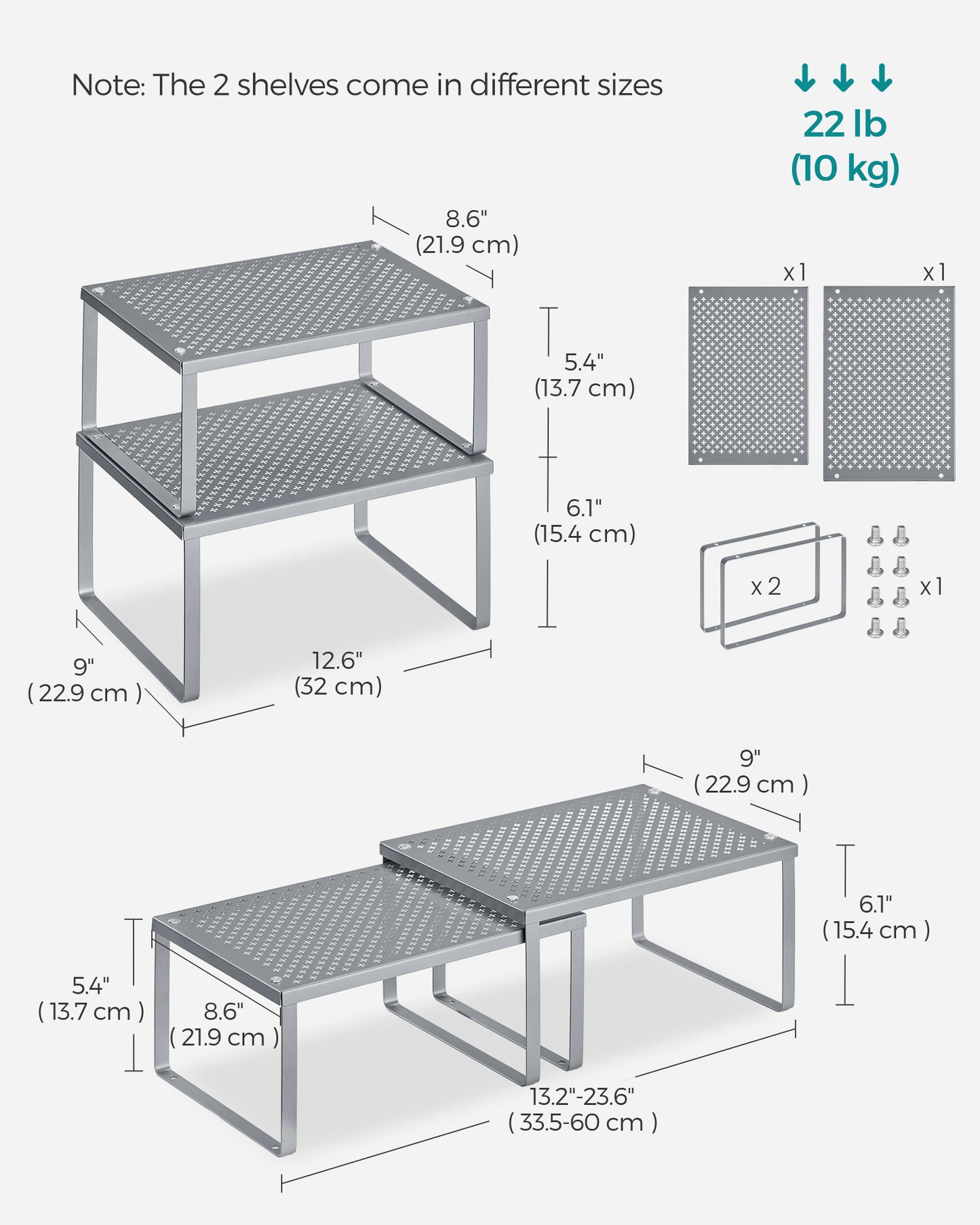 2 Pack Spice Rack, Cabinet Shelf Organizers, Shelf Organizer, Countertop Organizer, Shelf Riser, Stackable, Metal Kitchen Counter Shelves, Silver