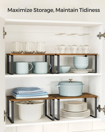 Cabinet Organizer Shelf, Set of 2 Kitchen Counter Shelves, Kitchen Storage, Spice Rack, Stackable, Expandable, Metal and Engineered Wood