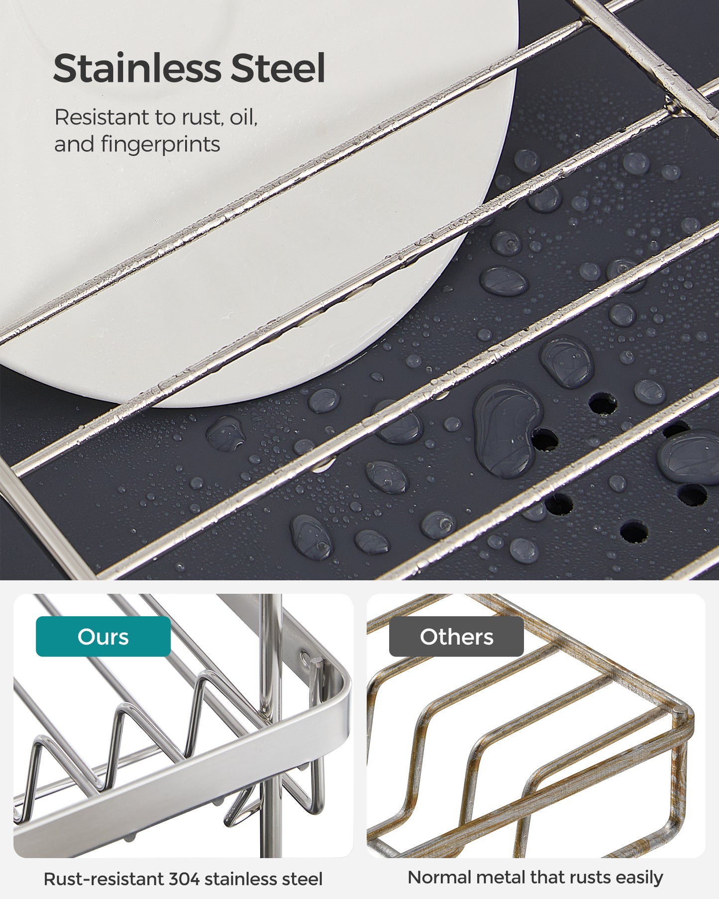 Dish Drying Rack - 2 Tier Dish Rack for Kitchen Counter with Rotatable and Extendable Drain Spout, Silver and Gray