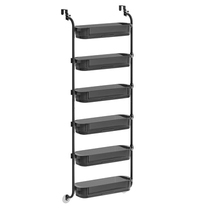 SONGMICS Over the Door Pantry Organizer, 6-Tier Kitchen Pantry Door Organizer with Adjustable Tall Baskets, Hanging Spice Rack, Transparent Black