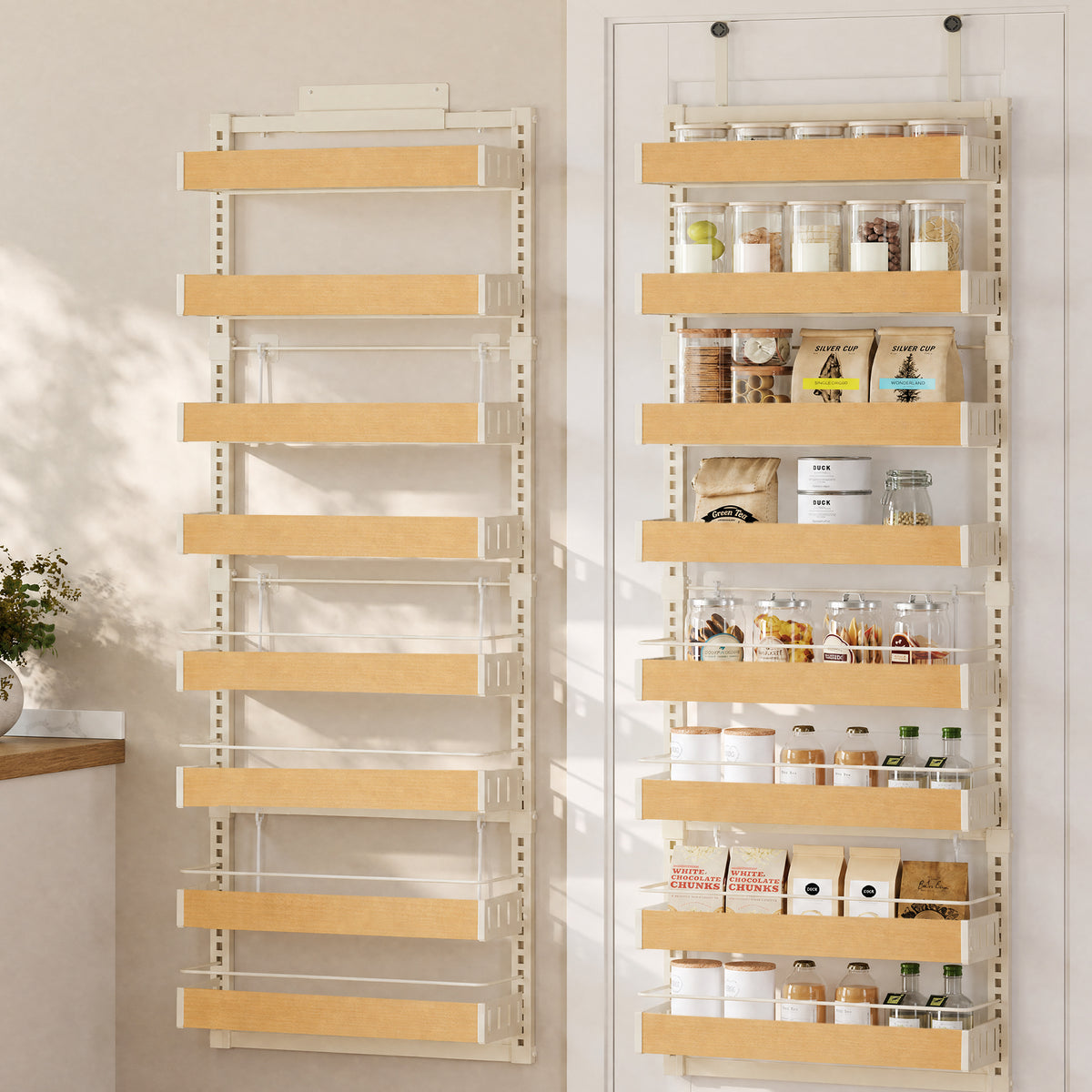 SONGMICS Pantry Door Organizer, 8-Tier Adjustable over the Door Spice Rack, Wall Mount Behind Door Storage, 16.9 x 6.2 x 71.7 Inch, Matte White, Bystro Collection