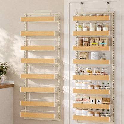 SONGMICS Pantry Door Organizer, 8-Tier Adjustable over the Door Spice Rack, Wall Mount Behind Door Storage, 16.9 x 6.2 x 71.7 Inch, Matte White, Bystro Collection
