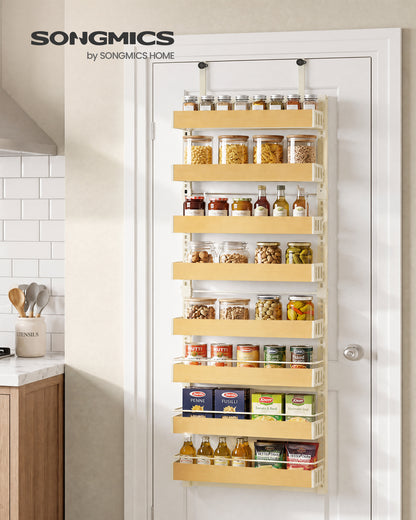 SONGMICS Pantry Door Organizer, 8-Tier Adjustable over the Door Spice Rack, Wall Mount Behind Door Storage, 16.9 x 6.2 x 71.7 Inch, Matte White, Bystro Collection