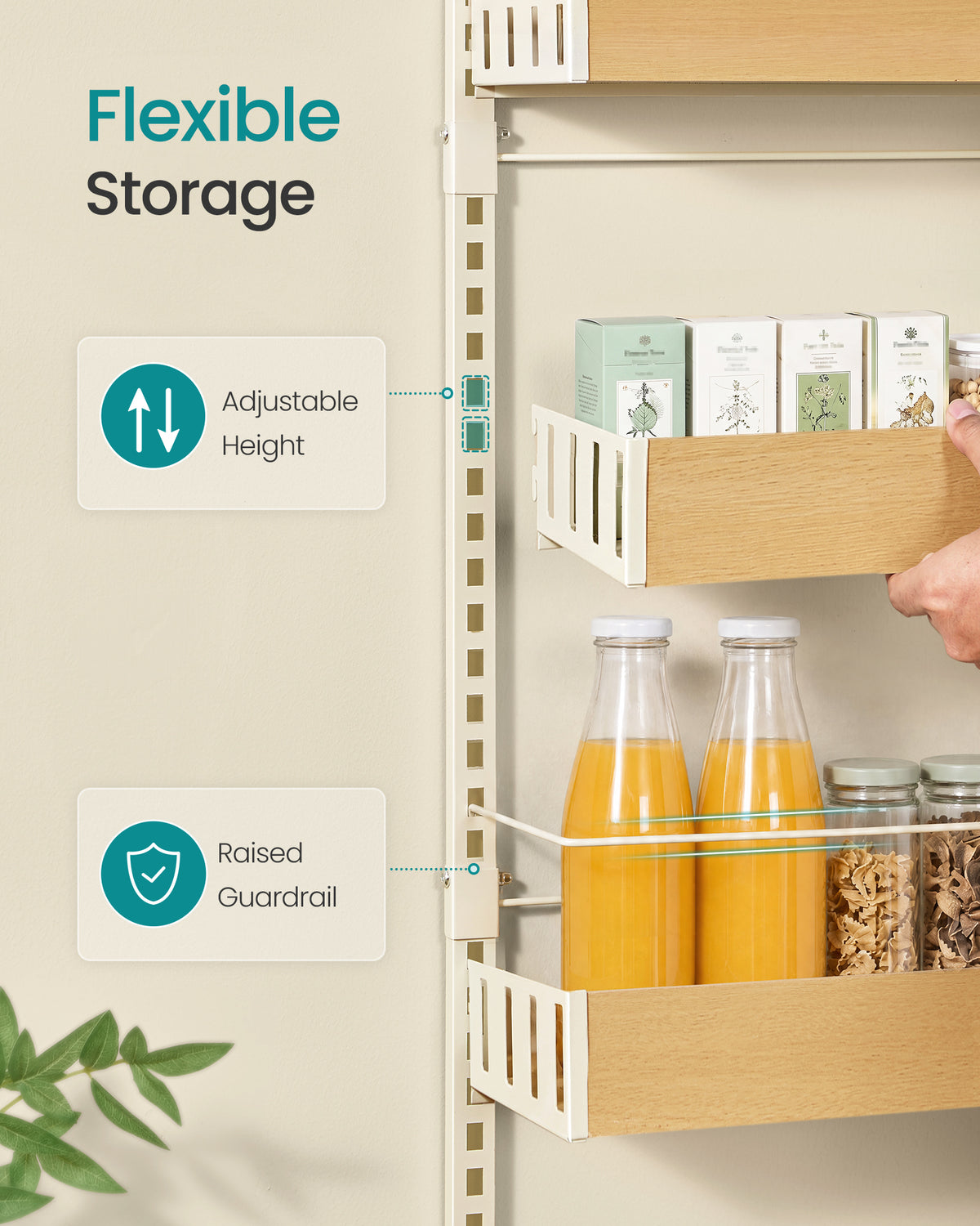 SONGMICS Pantry Door Organizer, 8-Tier Adjustable over the Door Spice Rack, Wall Mount Behind Door Storage, 16.9 x 6.2 x 71.7 Inch, Matte White, Bystro Collection