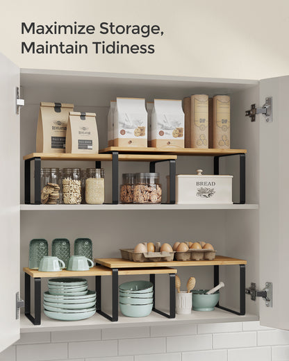2 Pack Cabinet Organizer Shelf, Kitchen Counter Shelves, Kitchen Storage, Spice Rack, Stackable, Expandable, Metal and Engineered Wood