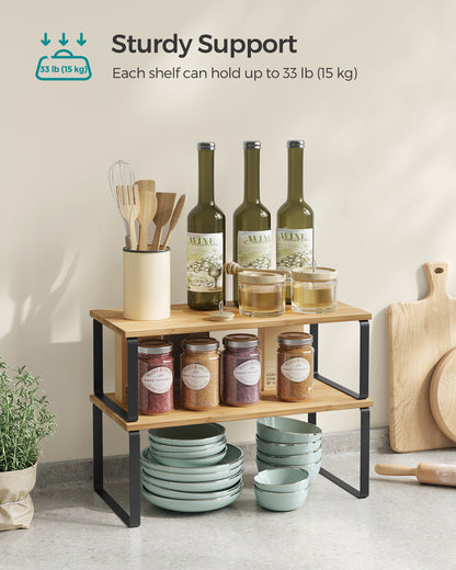 2 Pack Cabinet Organizer Shelf, Kitchen Counter Shelves, Kitchen Storage, Spice Rack, Stackable, Expandable, Metal and Engineered Wood