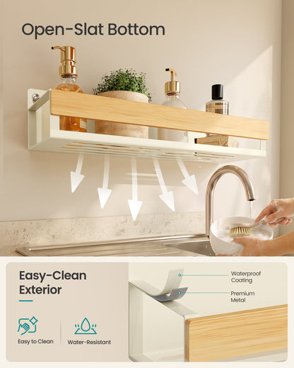 SONGMICS 4 Pack Spice Rack Wall Mount Widened, Cream White and Light Bamboo