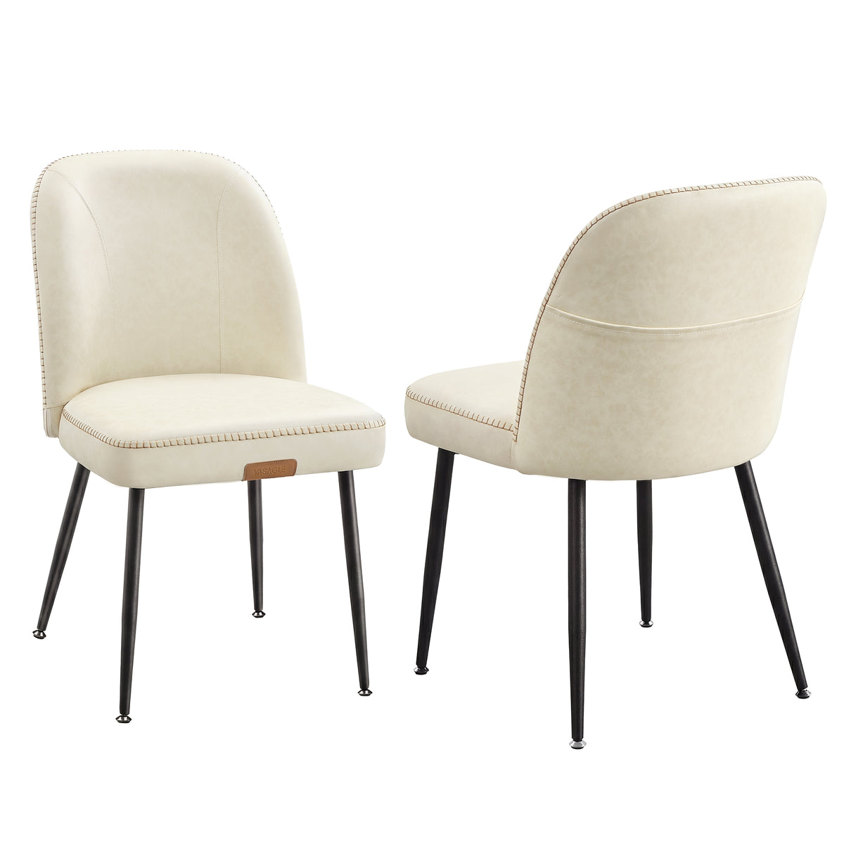 VASAGLE EKHO Collection - Dining Chairs Set of 2, Upholstered Kitchen Chairs, Comfortable Seat, Synthetic Leather with Stitching, Mid-Century Modern, with Storage Pocket, Cream White