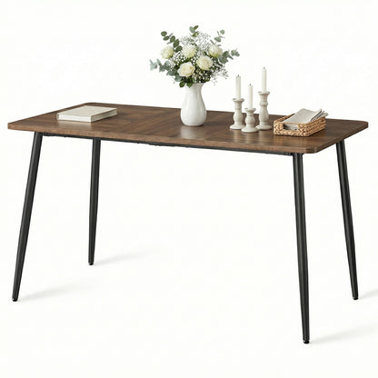 Modern Farmhouse Dining Table for 4-6, Quick Assembly Kitchen Table with Heat-Resistant Surface, 55.1 x 29.5 Inches, Natural Walnut & Ink Black