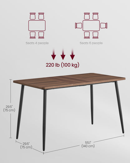 Modern Farmhouse Dining Table for 4-6, Quick Assembly Kitchen Table with Heat-Resistant Surface, 55.1 x 29.5 Inches, Natural Walnut & Ink Black