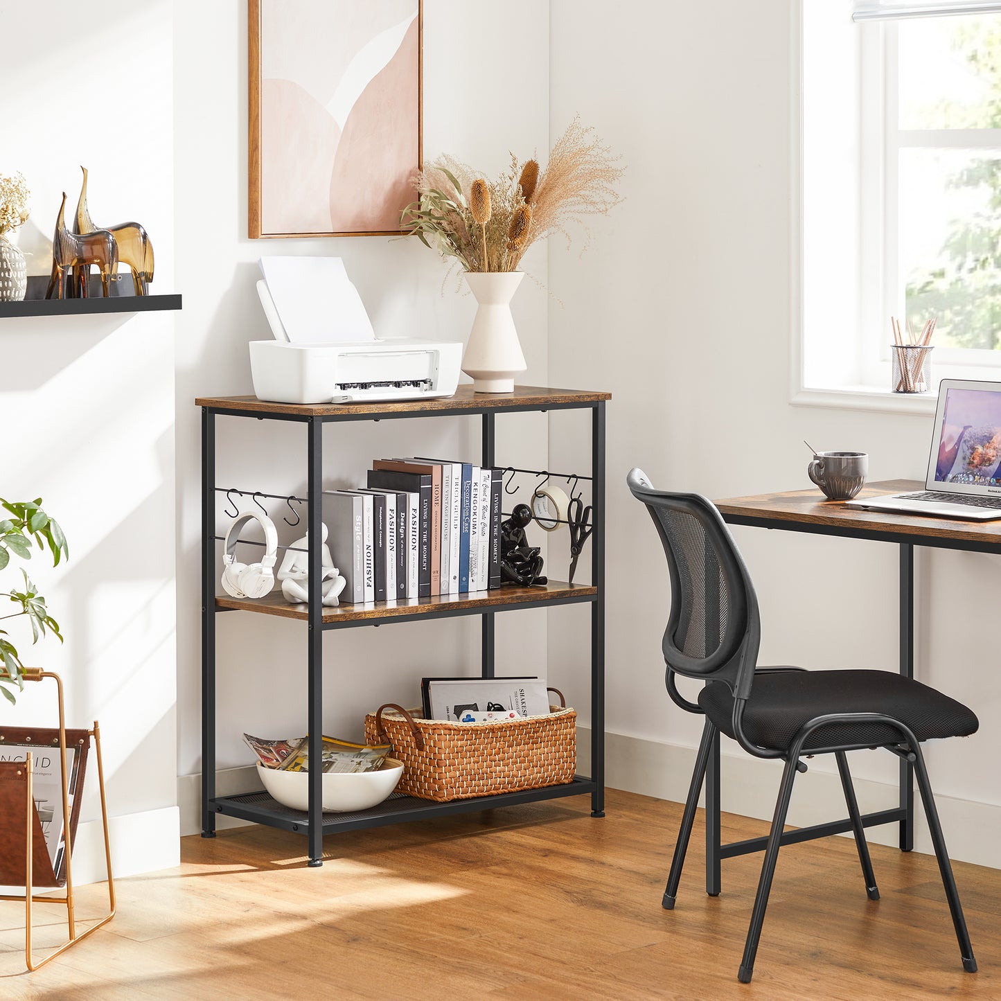 VASAGLE Bakers Rack, Kitchen Island Storage Shelf, Microwave Oven Stand, Metal Frame, Industrial, Rustic Brown and Black
