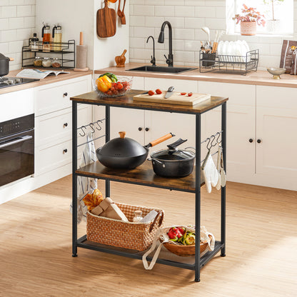 VASAGLE Bakers Rack, Kitchen Island Storage Shelf, Microwave Oven Stand, Metal Frame, Industrial, Rustic Brown and Black