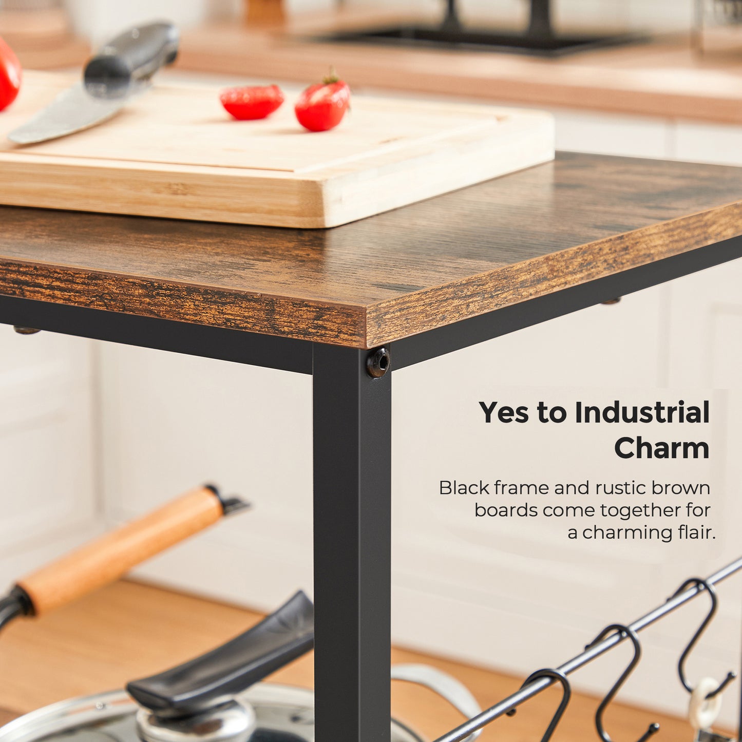 VASAGLE Bakers Rack, Kitchen Island Storage Shelf, Microwave Oven Stand, Metal Frame, Industrial, Rustic Brown and Black