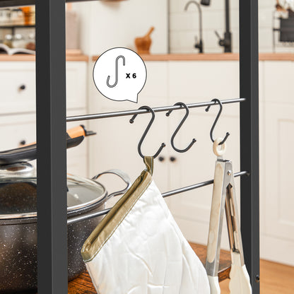 VASAGLE Bakers Rack, Kitchen Island Storage Shelf, Microwave Oven Stand, Metal Frame, Industrial, Rustic Brown and Black