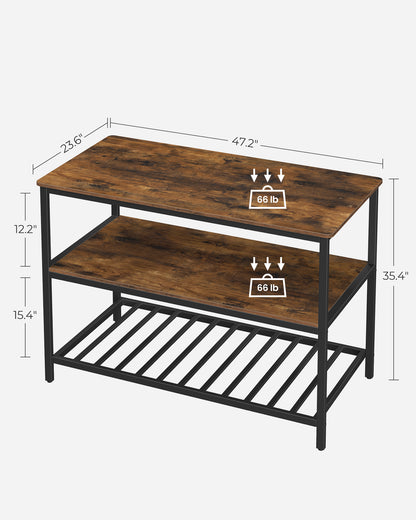 VASAGLE 3 Tier Kitchen Island, 47.2 Inches Kitchen Shelf with Large Worktop, Industrial, Easy to Assemble, Rustic Brown and Black