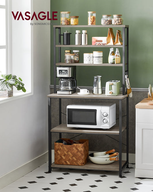 Coffee Bar, Bakers Rack for Kitchen with Storage, 6-Tier Kitchen Shelves, Microwave Stand
