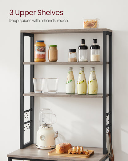 Coffee Bar, Bakers Rack for Kitchen with Storage, 6-Tier Kitchen Shelves with 6 Hooks, Microwave Stand, Industrial, Greige