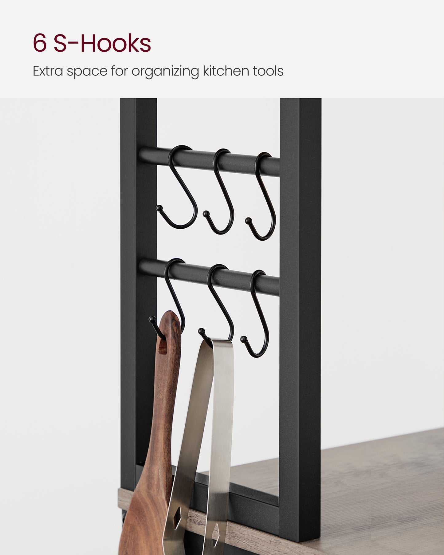 Coffee Bar, Bakers Rack for Kitchen with Storage, 6-Tier Kitchen Shelves with 6 Hooks, Microwave Stand, Industrial, Greige