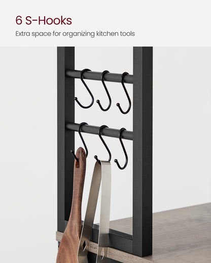 Coffee Bar, Bakers Rack for Kitchen with Storage, 6-Tier Kitchen Shelves with 6 Hooks, Microwave Stand, Industrial, Greige
